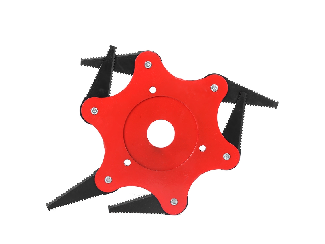 Cabeçote de corte para roçadeira com 6 lâminas e dentes, acessório durável, vermelho.