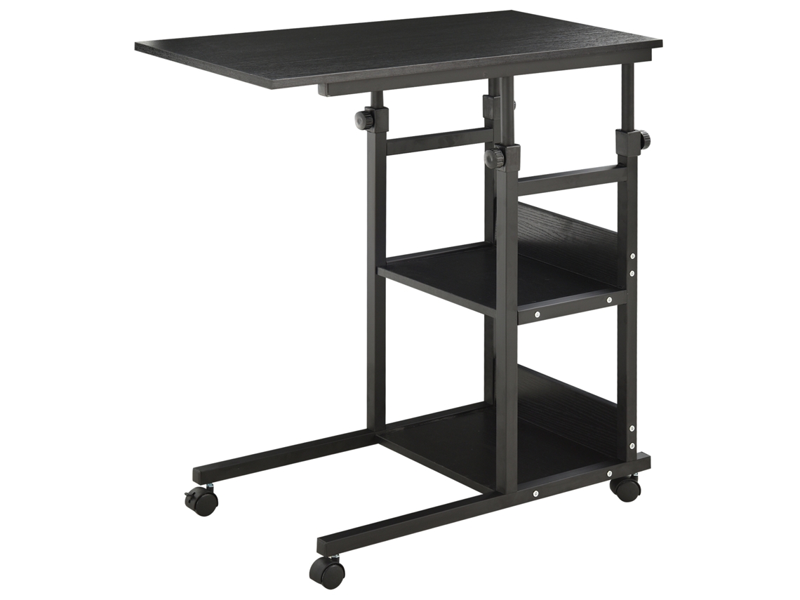 Mesa Lateral SINOHUNGAR com rodízios, formato C, 80x40cm, ajustável, preta