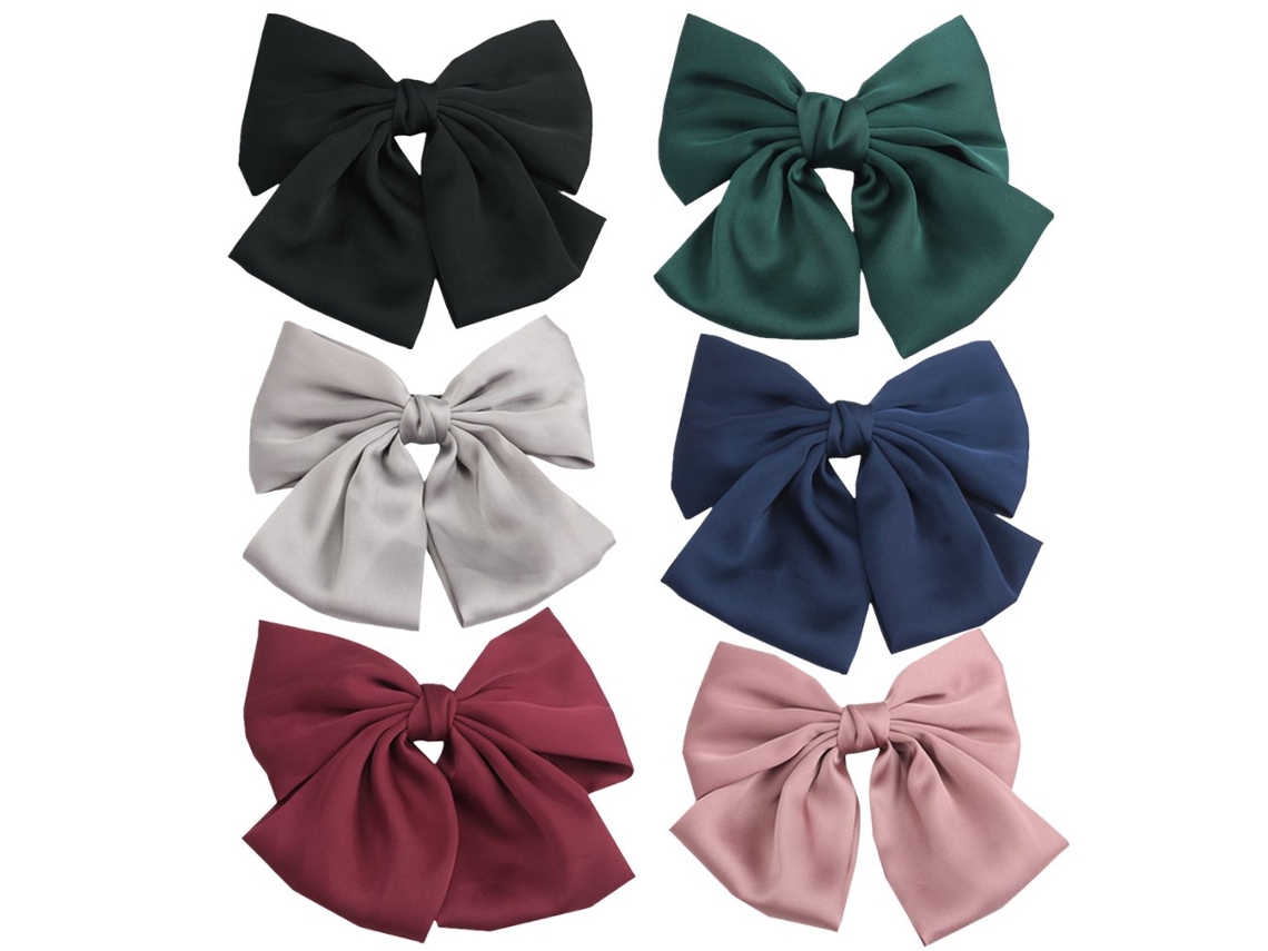Conjunto de 6 Presilhas de Cabelo Grandes de Cetim Sólido de 8 Polegadas com Laço para Mulheres JEDBESETZT