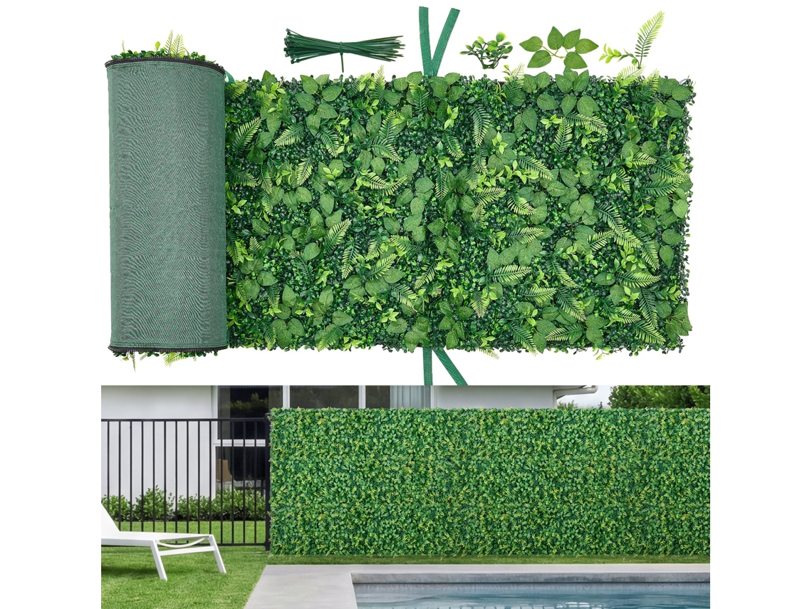 Muro de Plantas Artificiais Conjunto de 4 Pçs 61x243,8 Cm Painéis de Buxo Tela de Vegetação VEVOR (61x243,8 cm)