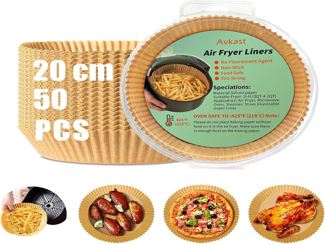 Lurelia Papel Para Air Fryer, Redondo, 4,5 L, Antiaderente, Descartável, Impermeável