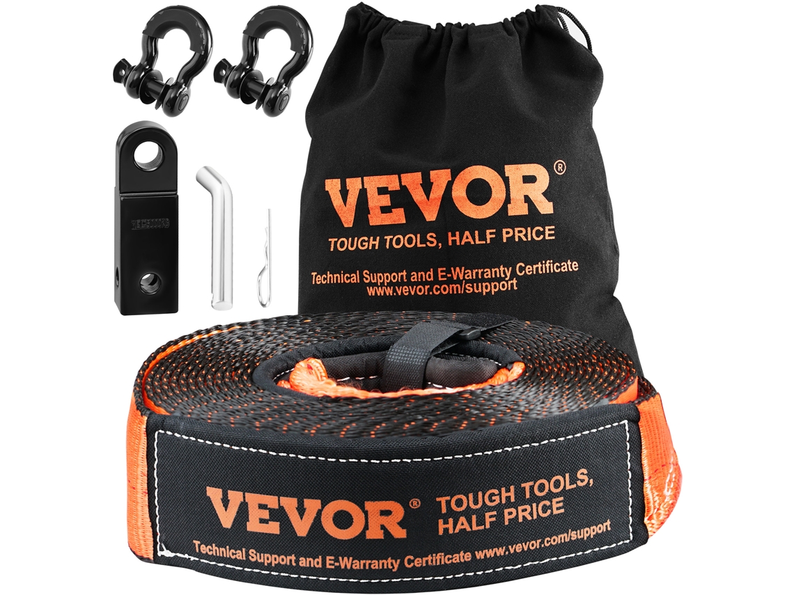Kit de Recuperação de Guincho VEVOR Kit de Emergência com Manilha de Reboque 3 Polegadas X 30' 30000 Lbs 5 Pcs