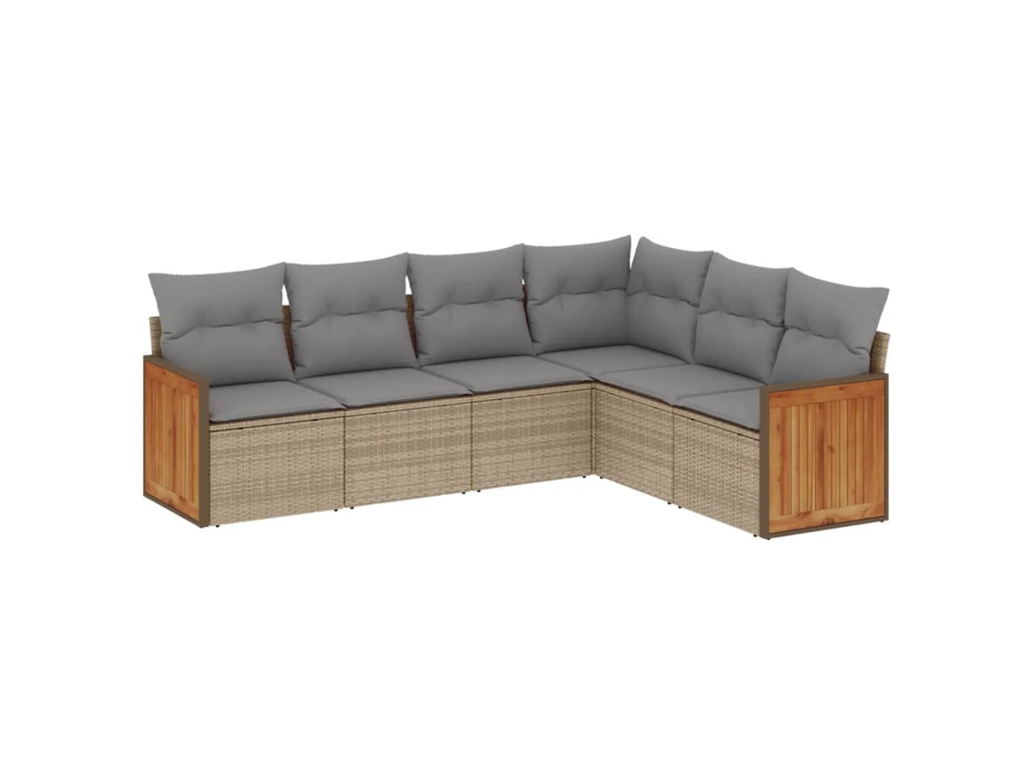 Conjunto de 6 Sofás P/ Jardim com Almofadões Vime Pe Bege MAISON EXCLUSIVE (80x200 cm)