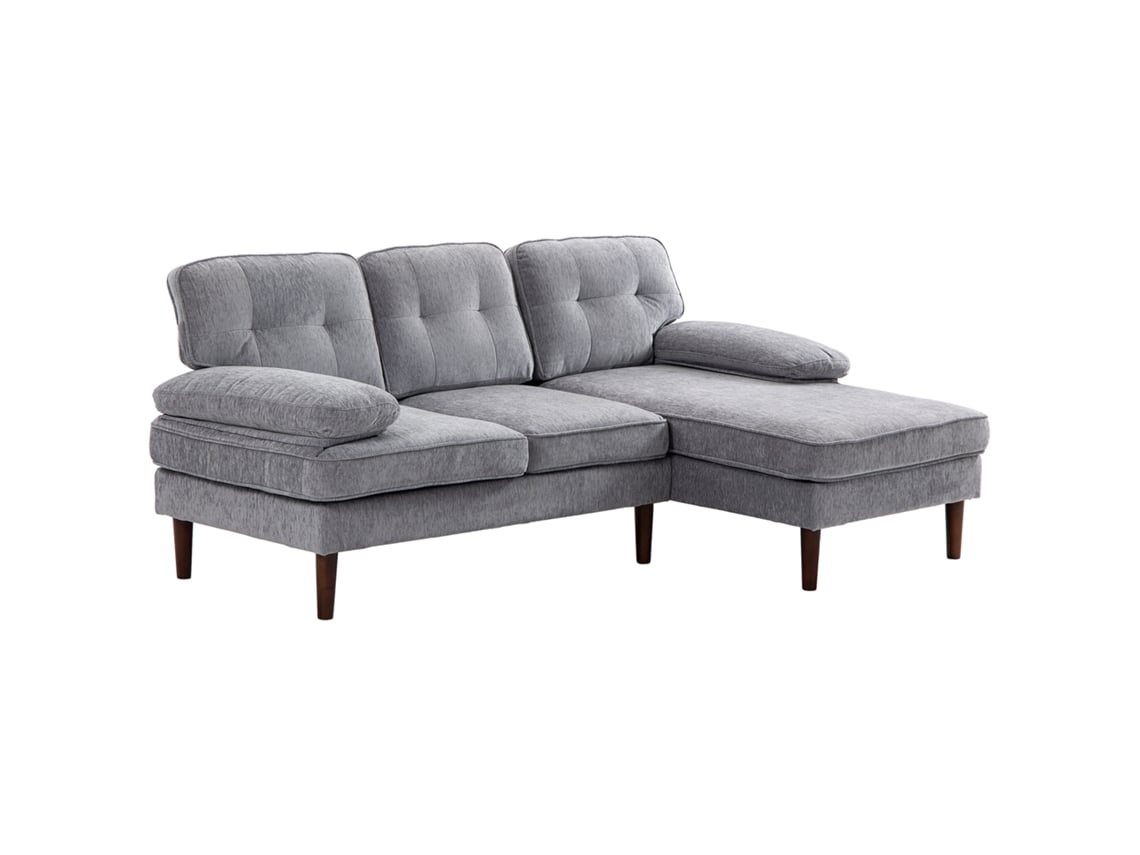 Sofá Em L Poliéster e Madeira de Borracha Cor Cinzento 215x142x88 cm Homcom