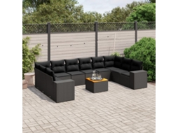 Jogo de Sofá Jardim 11 Peças C/ Almofadões Vime Pe Preto Dkd Home Decor