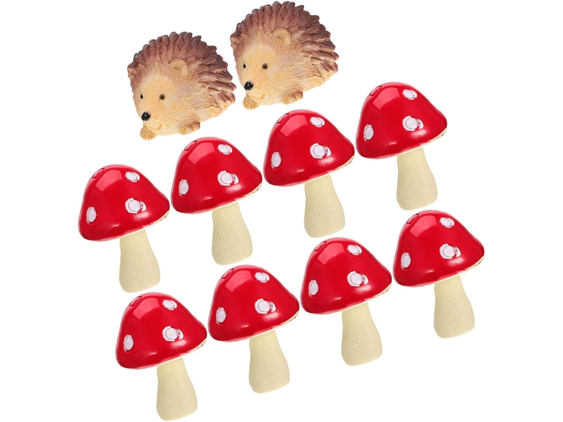 Kichouse Cogumelos Decorativos em Resina com Ouriço e Cogumelo, Pequenos Acessórios de Jardim, Figuras em Miniatura CHABERLU