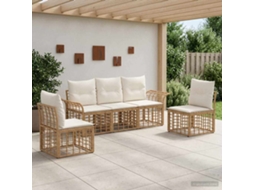 Vidaxl Conjunto De Sofás Para Exterior 5 Pcs Natural E Branco Creme