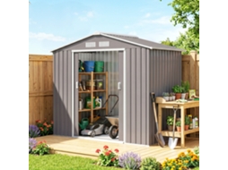 Galpão Metálico Externo Para Jardim, 213x130x185 Cm, Cinza - Ideal Para Armazenamento De Ferramentas