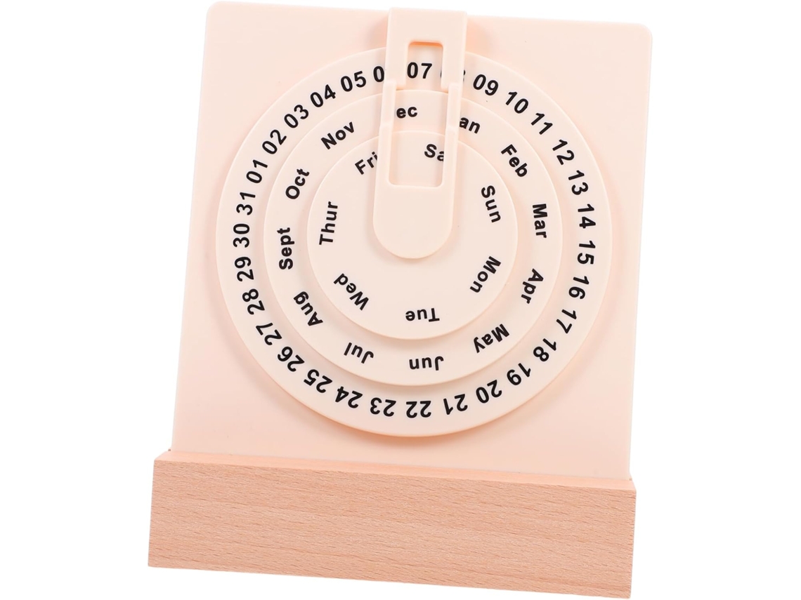 Calendário De Mesa Com Base Madeira, Perpétuo Giratório Para