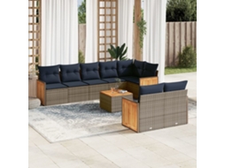 Vidaxl Conjunto De Sofá De Jardim De 9 Peças Com Almofadas Em Rattan Sintético Cinza