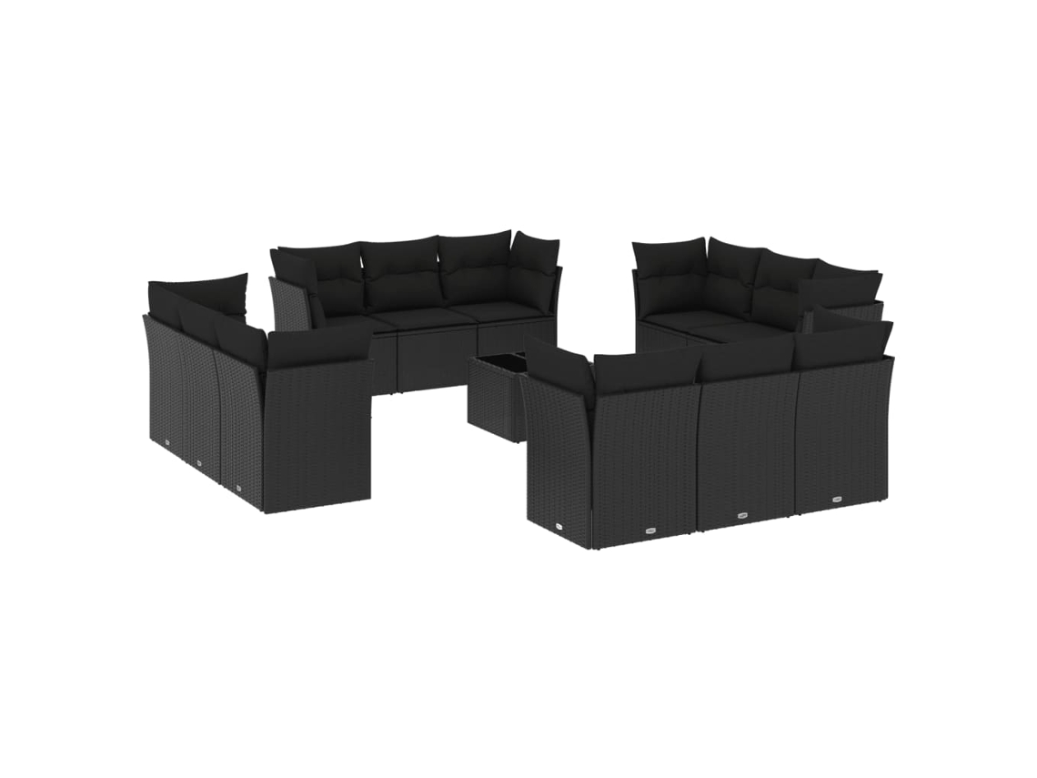 Conjunto de 13 Sofás de Jardim com Almofadões Vime Pe Preto MAISON EXCLUSIVE
