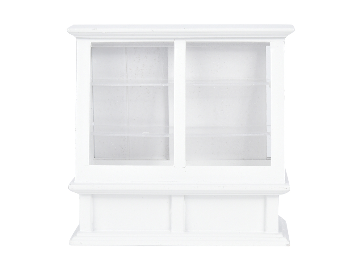 Móveis em miniatura Rebe, escala 1:12, para casa de bonecas: vitrine simulada para bolos com porta de correr, branca.