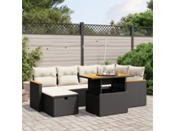 Vidaxl 7 Pcs Conjunto De Sofás P/ Jardim C/ Almofadões Vime Pe Preto