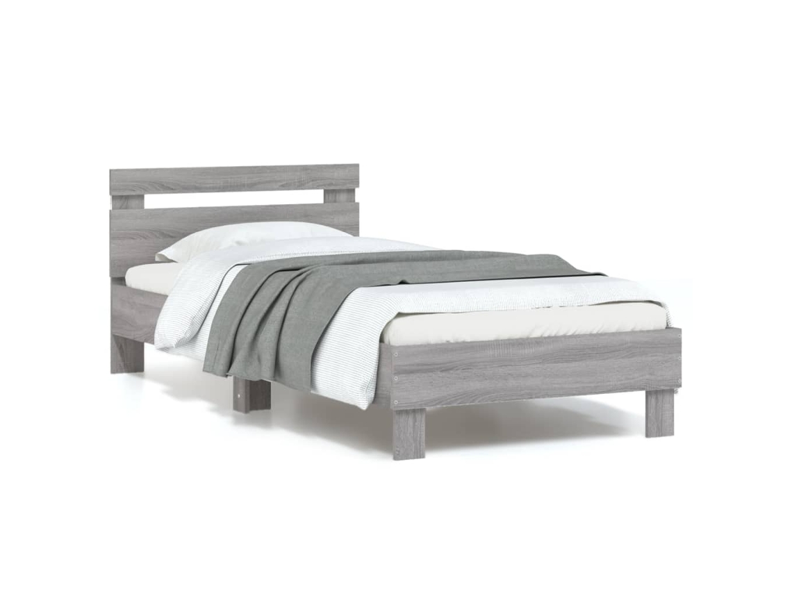 Vidaxl Estrutura De Cama C/ Cabeceira/luzes Led 90x190 Cm Cinza Sonoma