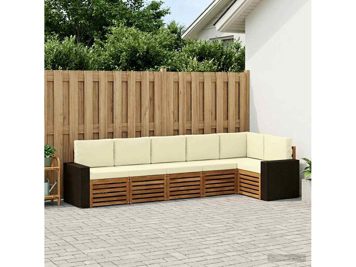 Vidaxl Conjunto De Sofás Para Exterior 6 Unid. Natural E Creme