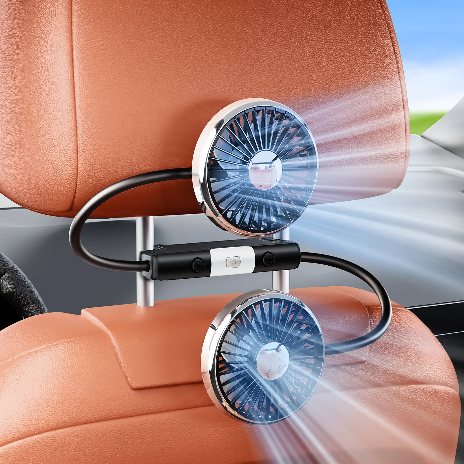 Ventilador Traseiro com Duas Saídas, 3 Velocidades e 2 Modos de Iluminação. MDUG (ventilador Traseiro para Carro)
