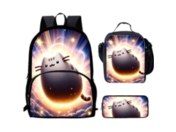 Mochila Estudantil Panoona 3 Peças Com Mochila, Lancheira E Estojo – Gato Cartoon Fofo, 17 Polegadas Estilo 8