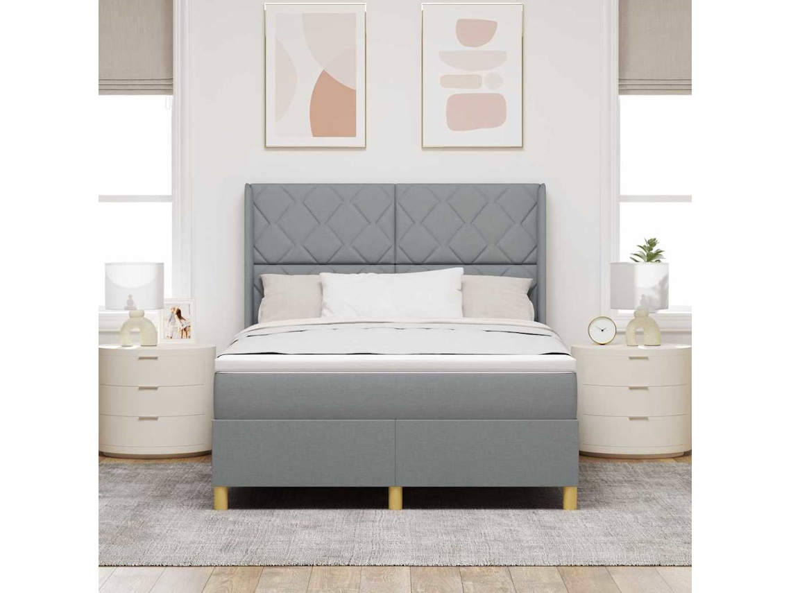 Vidaxl Cama Box Com Cabeceira Cinzento-claro 140 X 190 Cm Tecido