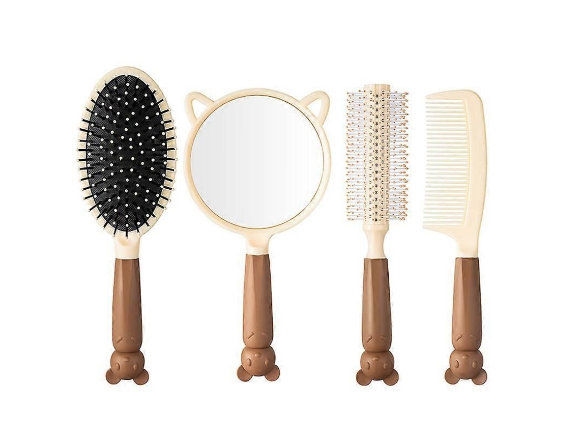 Kit De Escovas De Cabelo Com Espelho, 4 Peças