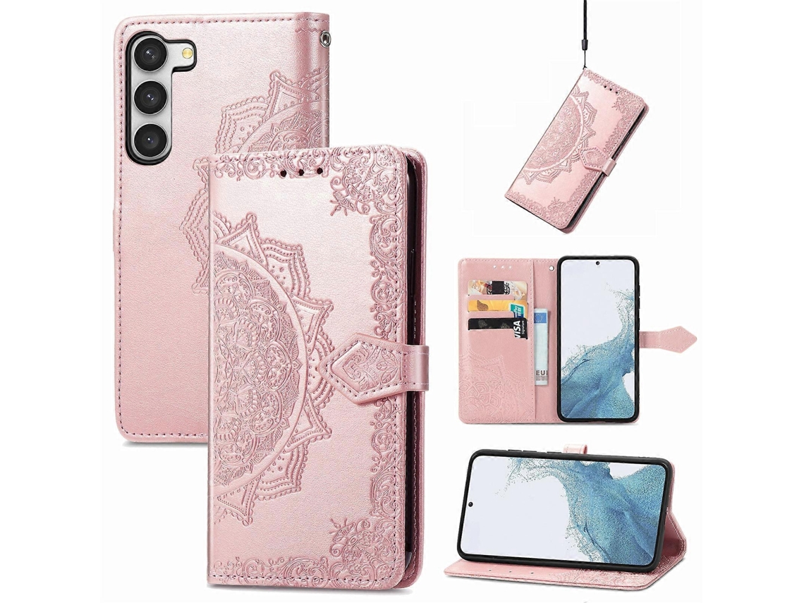 Capa De Celular Em Couro Com Estampa De Flor Mandala Para Samsung Galaxy S23 Ultra 5g