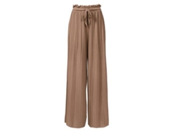 Calça Palazzo Feminina Rebe em Chiffon com Zíper e Pregas, Tamanho P, Cáqui