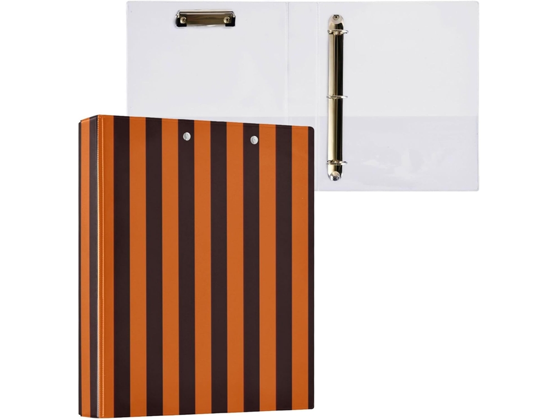 Pacote com 1 Pasta de Argolas 3,8 Cm Bolsos, 1/2 Unidades, 200 Folhas, Laranja e Preta, Tripla Camada. 27 X 31
