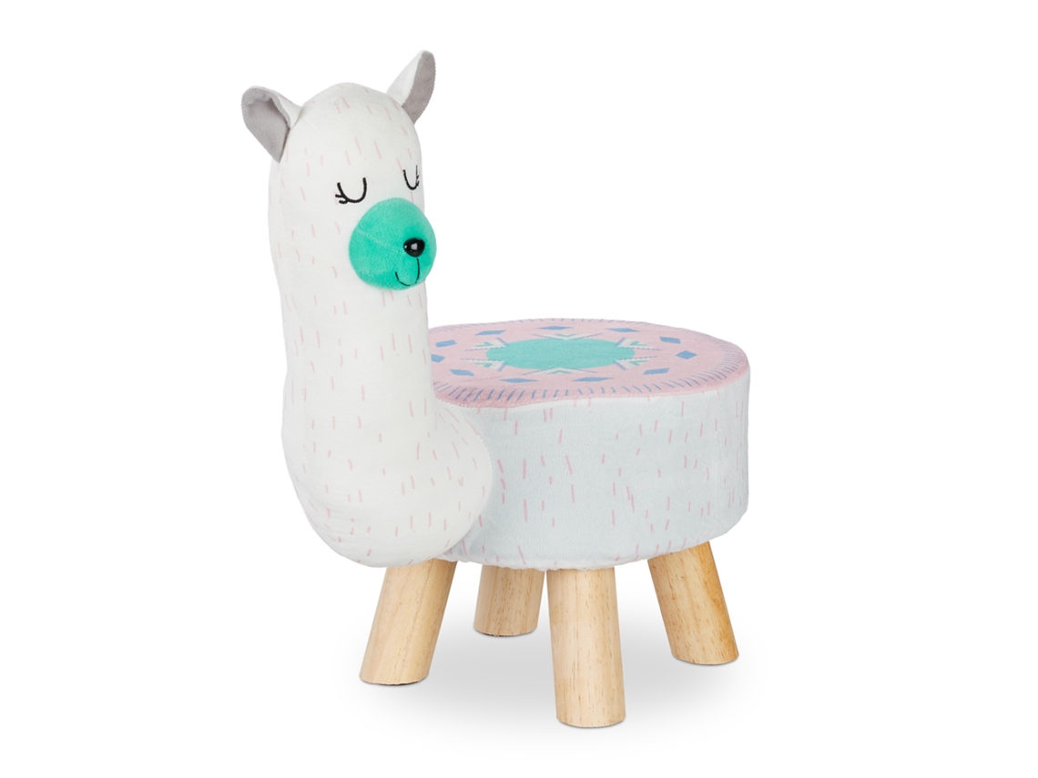 Relaxdays Banco Infantil Lhama Em Pelúcia, Redondo, Assento Para Quarto, Branco