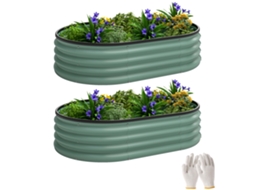 Conjunto De 2 Canteiros Modulares Com Borda De Borracha, 135x90x30 Cm, Verde, Ideais Para Treino.