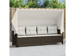 Vidaxl Espreguiçadeira Com Toldo E Almofadões Vime Pe Castanho