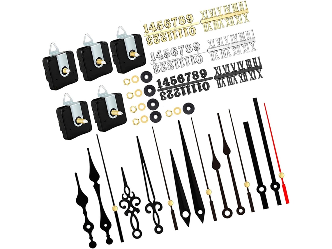 Conjunto De 5 Mecanismos De Relógio De Quartzo Com Ponteiros E Números Para Artesanato. Comprimento
