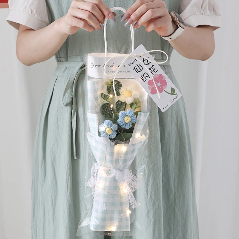 Buquês De Tricô Feitos À Mão, Buquês Artificiais, Buquês De Crochê Com Luzes De Cordão.