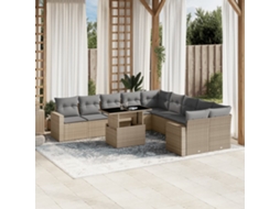 Vidaxl 11 Pcs Conjunto Sofás De Jardim C/ Almofadões Vime Pe Bege