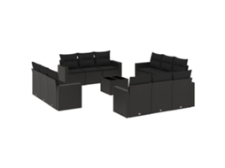 Maison Exclusive - 13 Pcs Conjunto De Sofás De Jardim Com Almofadões Vime Pe Preto