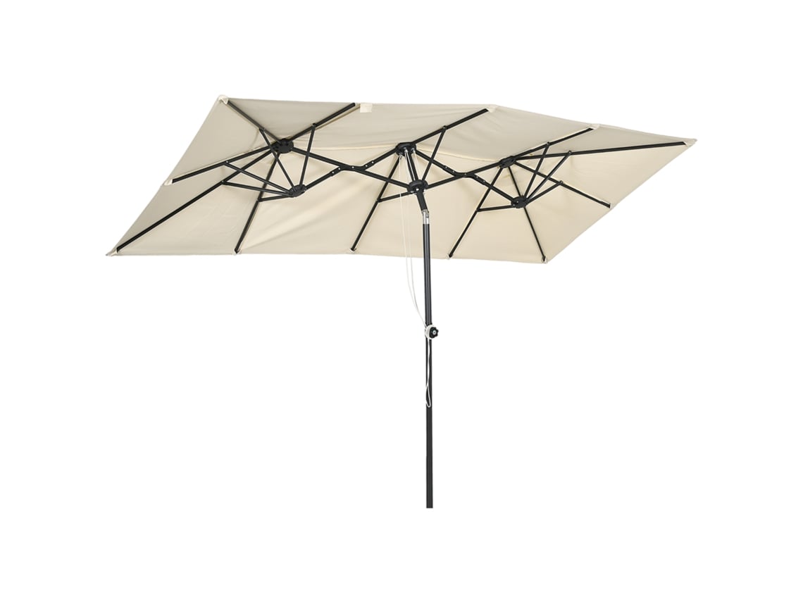 Guarda chuva Duplo, inclinável e ajustável com cordão, poliéster e metal, 150 x 295 x 170 cm, Creme ORBITRA COMMERCE