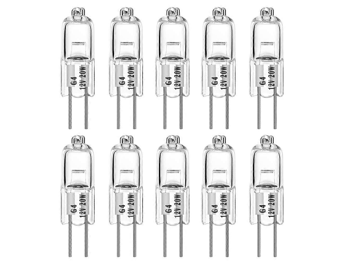 Rebe bombillas Halógenas G4 20w 12v, 10 Peças Base de 2 Pinos Brancas Reguláveis, 2700k, 360° Ângulo de Feixe, 2000 Horas de Vida Útil