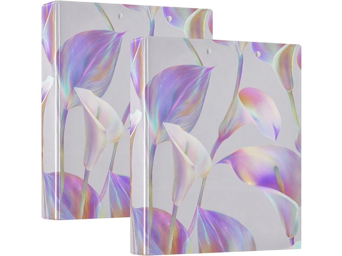 Pasta Escolar Holográfica com Estampa de Lírio Calice Selvagem 3,8cm 1,5 Polegadas, Com Sacos Internos, Pacote com 1 2