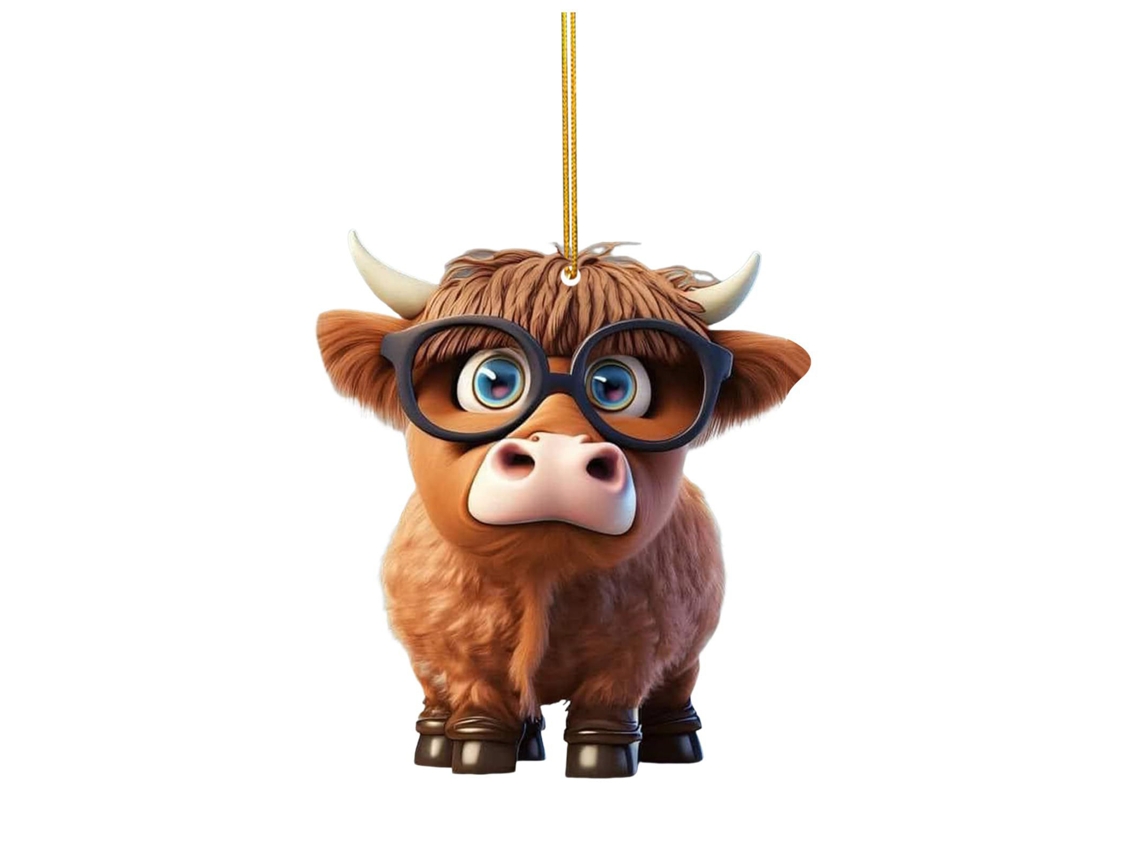 Laxiscreed Colar De Natal Com Bojão Highland Cow Para Decoração De Árvore Criativa Em Acrílico