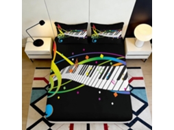 Conjunto de Cama com Estampa 3d Notas Music Microfibra Fronha 200x25cm