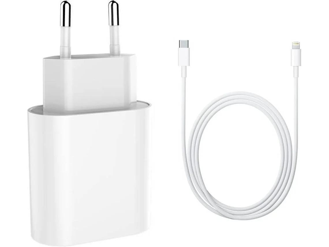 Carregador e Cabo  Fast Charge PD 3.0 para iPhone X (Tipo C - Lightning - Branco)