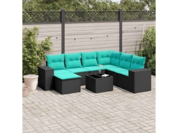 Vidaxl Conjunto De Sofá De Jardim Com 8 Peças E Almofadas Em Rattan Sintético Preto