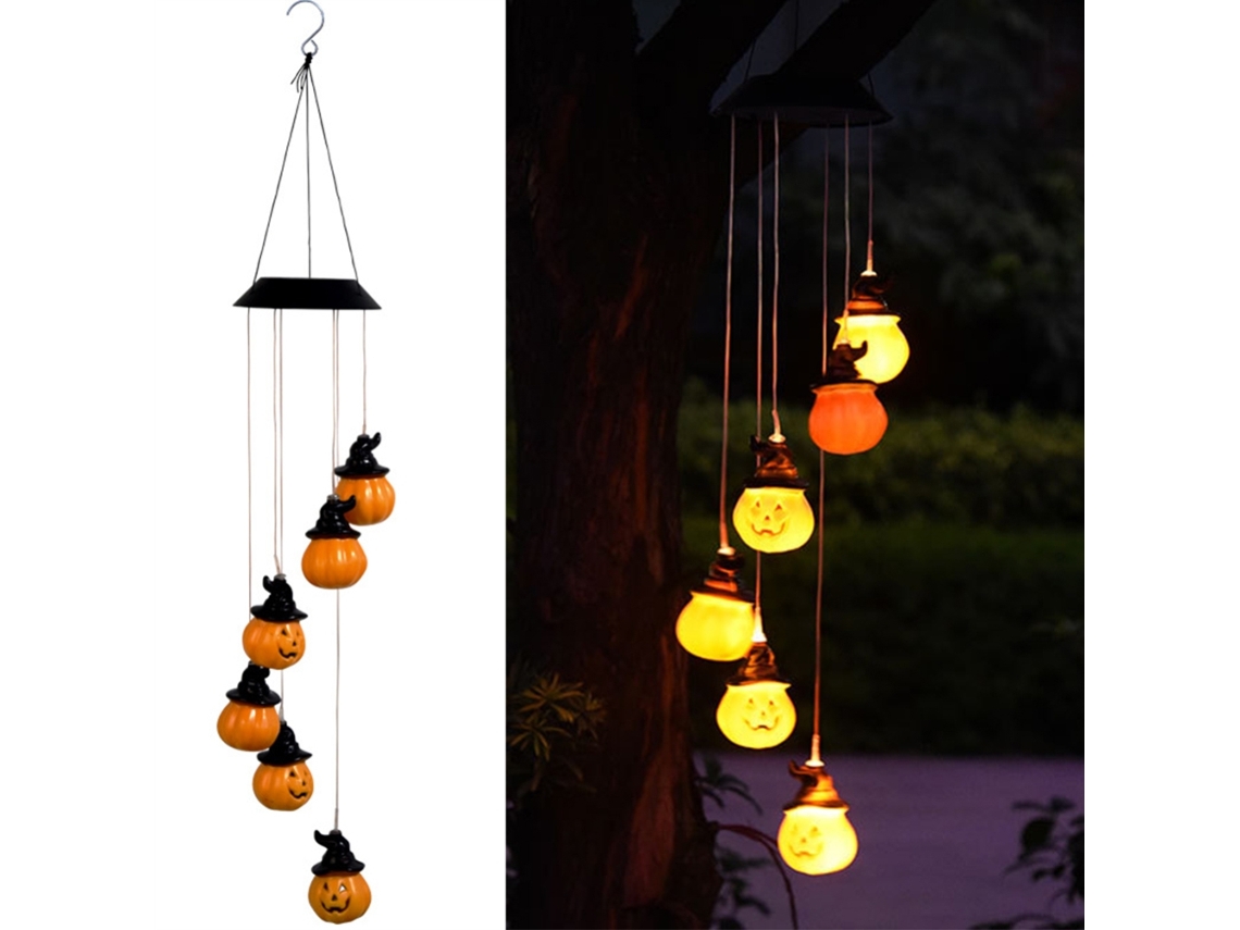 Sino de Vento Solar Led em Espiral com Abóbora para o Halloween CHABERLU