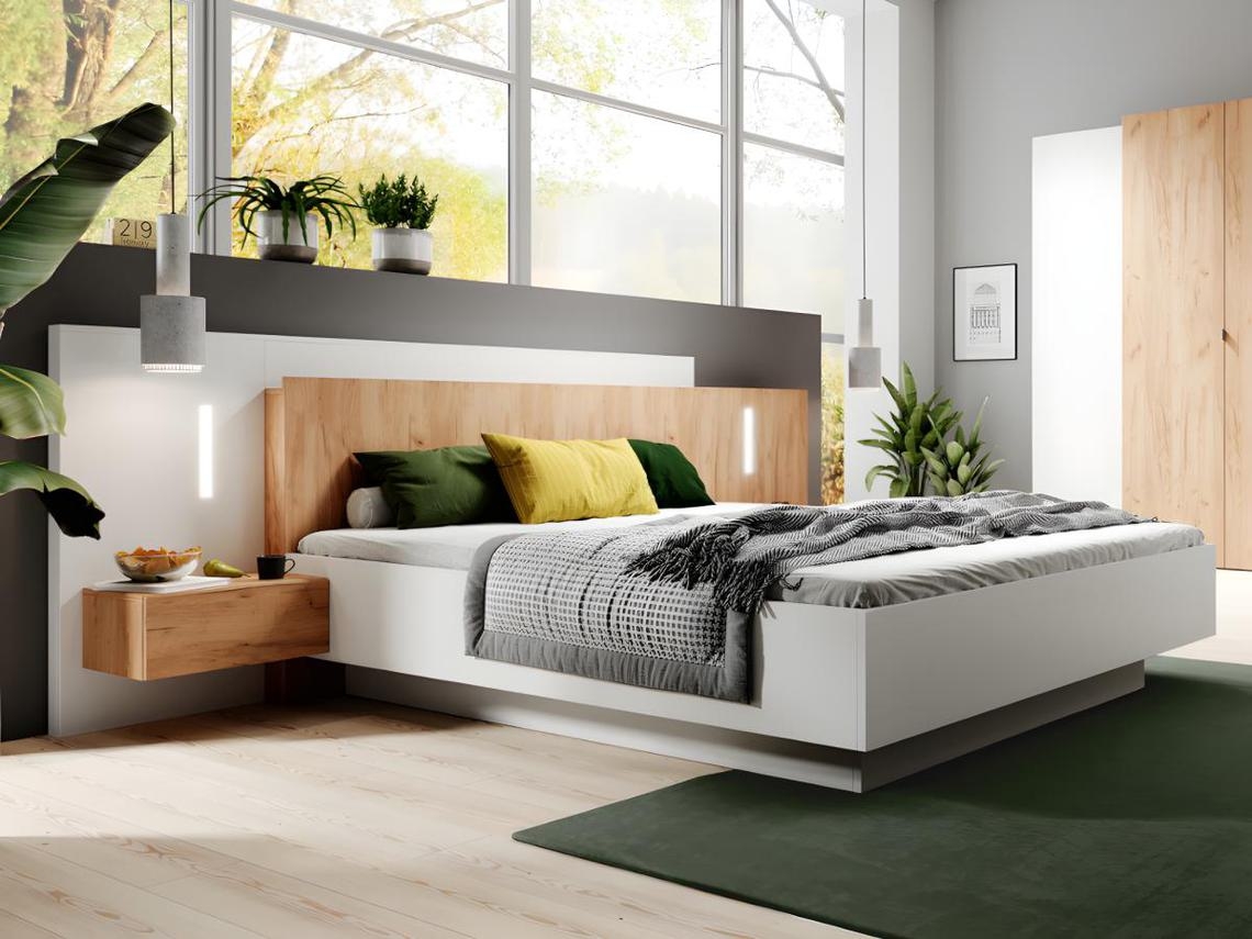 Estrutura de cama FRANCOLI VENTE-UNIQUE.PT Natural claro, Branco 160x200 cm - Com colchão - Com sommier