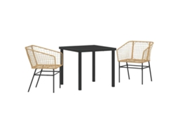 Conjunto de Móveis de Jardim HARLANV1 com 3 Pcs para Refeição Vime e Polipropileno Castanho