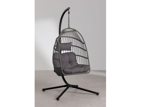 Cadeira Suspensa Jardim SKLUM (198 x 139 x 139 cm - Vime Pe - Ferro - Cinzento)