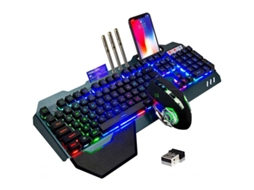 2026 teclado e Mouse Gamer Sem Fio, Iluminação Arco íris Recarregável com Suporte para Celular