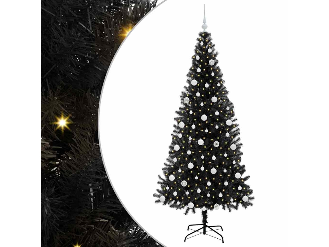 Árvore De Natal Artificial Com Led Vidaxl Preto Pvc (210 Cm)