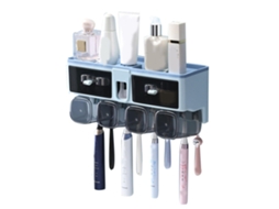 Suporte para Escova de Dentes, Sem Furos, Porta enxaguante Bucal, Organizador para Sanitário, Azul, Capacidade para 4 Copos AQUAFORGE