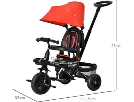 Triciclo HOMCOM 370-198RD Vermelho (Idade Mínima: 1 - 111.5x52x98 cm)