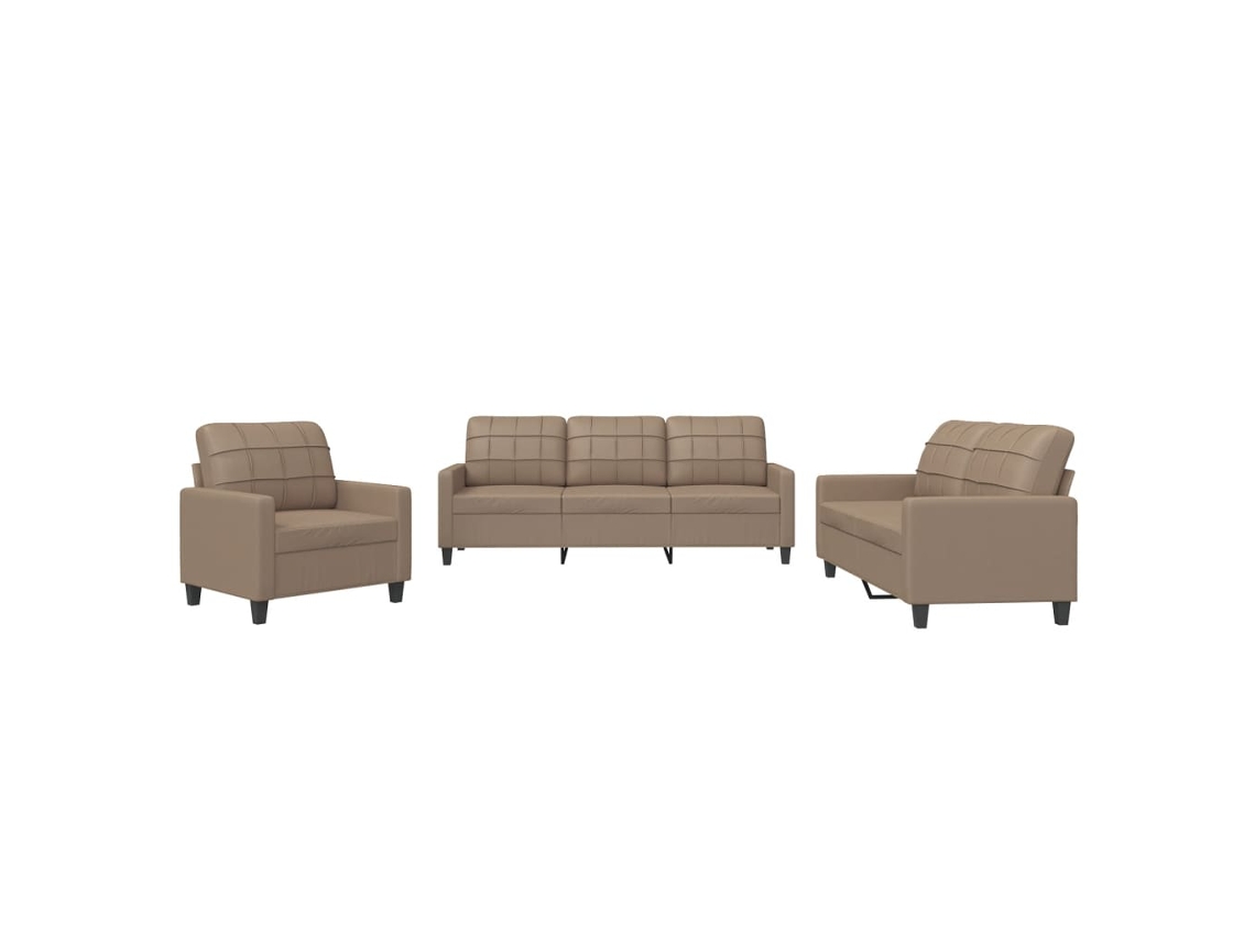 Conjunto de 3 Sofás com Almofadões Couro Artificial Cappuccino MAISON EXCLUSIVE