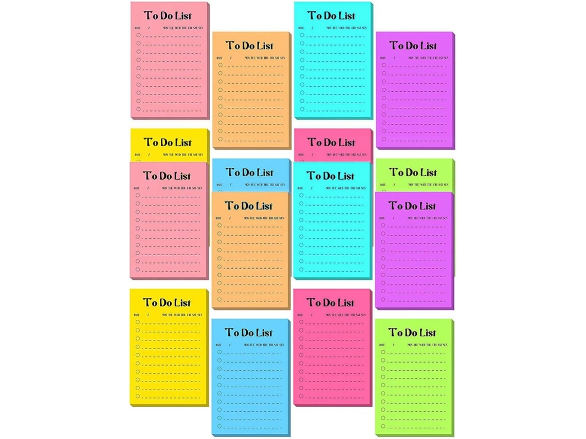 16 Blocos de Notas Adesivas, Papel Fluorescente, Adesivo Removível, Design Adesivo, Para Escolas e Lojas
